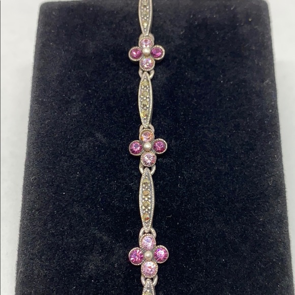 Marcasite and synthetic amethyst 925 bracelet - Picture 2 of 8